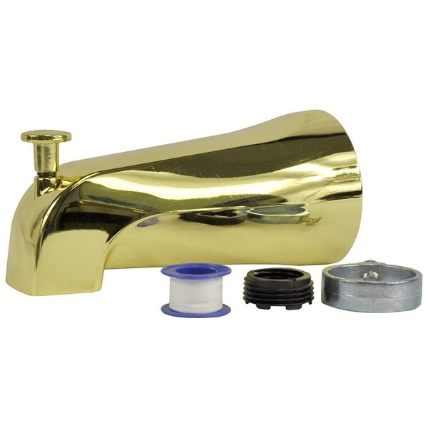 Thrifco Plumbing Universal Tub Spout with Diverter, Polished Brass 4402207 - main